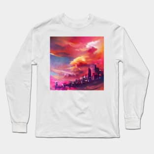 Sunset over the city in the clouds Long Sleeve T-Shirt